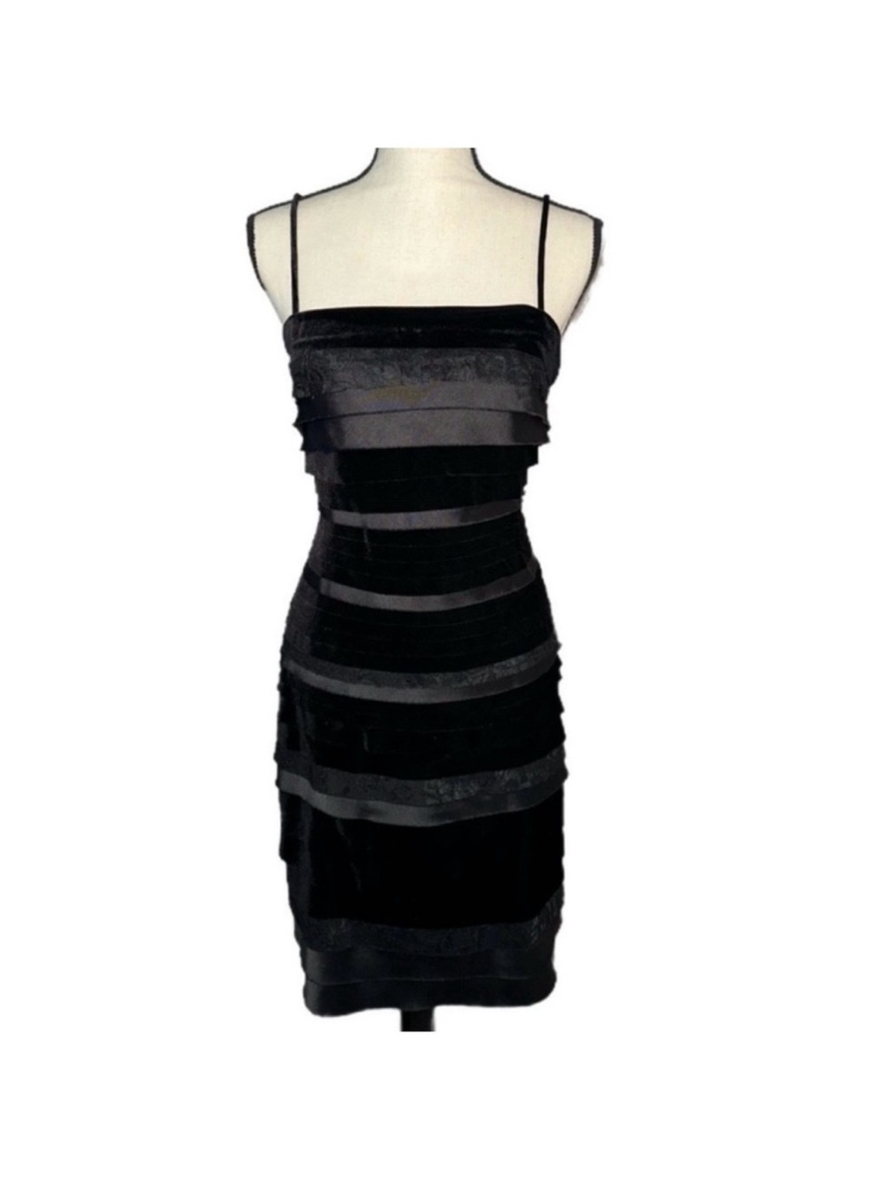 connected apparel Black Strappy Tiered Midi Dress